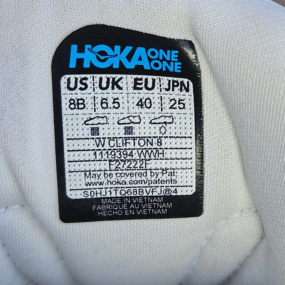 Hoka One One Clifton 8 Womens Running Shoes White Cream 1119394 WWH Size 8B